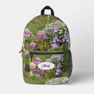 Beautiful Purple Iris Flower floral Girls Name Printed Backpack