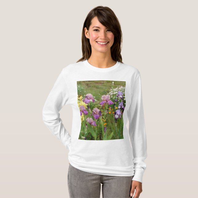 Beautiful Purple Iris Flower floral Photo T-Shirt (Front Full)