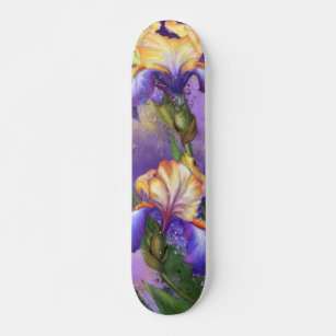 Beautiful Purple Iris Flower Migned Art Painting   Skateboard