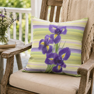 Beautiful Purple Iris Watercolor Stripes Pattern Cushion