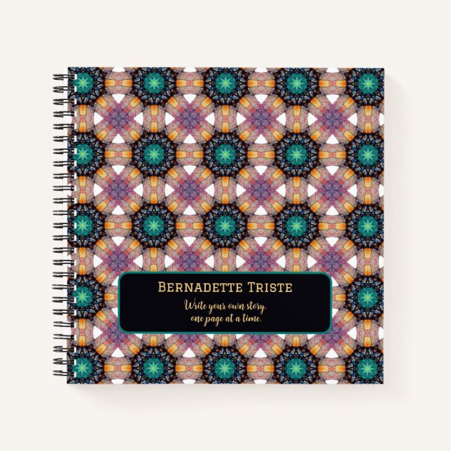Beautiful Purple Mauve Custom Name Geometric Tile Notebook (Front)