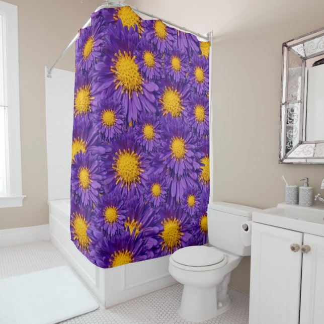Beautiful Purple Michaelmas Daisies Shower Curtain (In Situ)