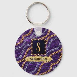 Beautiful Purple Monogram Elegant Chic Key Ring