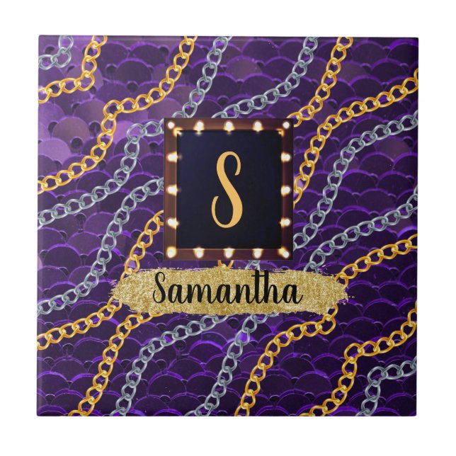 Beautiful Purple Monogram Elegant Chic Tile (Front)