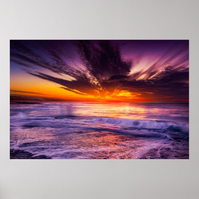 Beautiful Purple Orange Sky and Ocean Poster (Front)