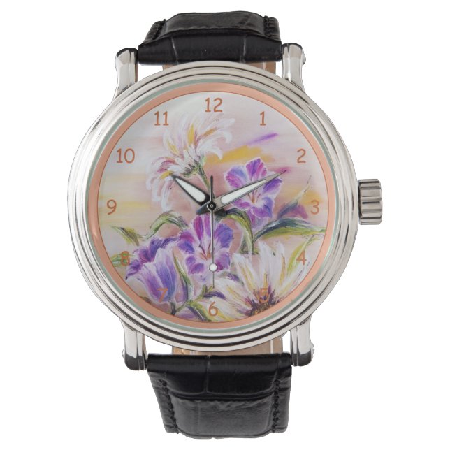 Beautiful Purple Pastel Wild Flowers Watch (Front)