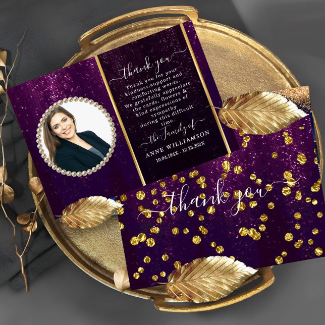 Beautiful Purple Photo Funeral Thank You Card (Creator Uploaded)