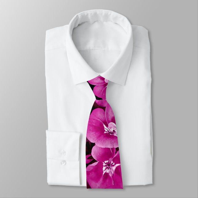 Beautiful Purple Pink Floral Hawaiian Tie (Tied)