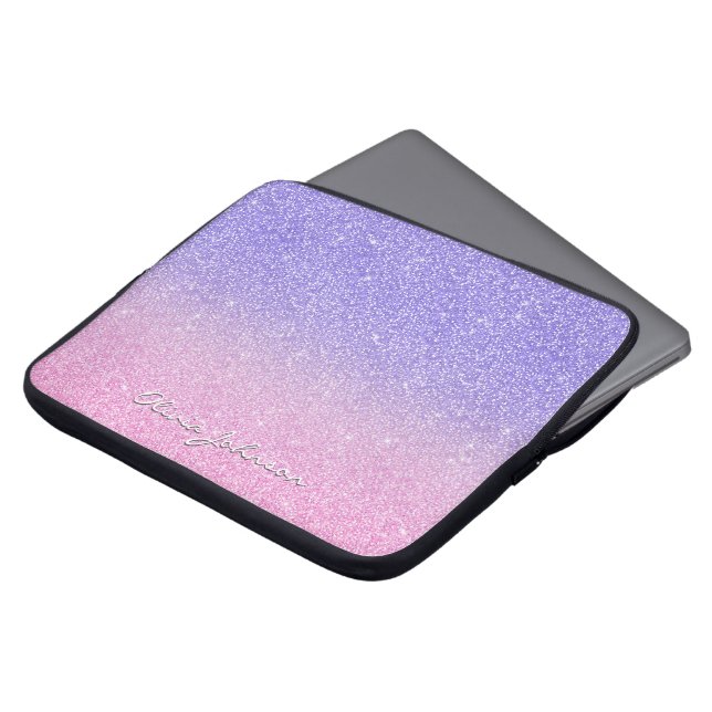 Beautiful Purple Pink Glitter Ombre Laptop Sleeve (Front Top)