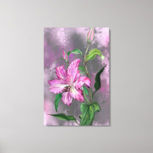 Beautiful Purple Pink Lily Flower Migned Painting  Canvas Print