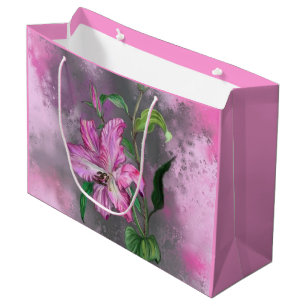 Beautiful Purple Pink Lily Flower Migned Painting Large Gift Bag