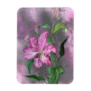 Beautiful Purple Pink Lily Flower Migned Painting Magnet