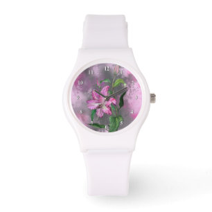 Beautiful Purple Pink Lily Flower Migned Painting Watch