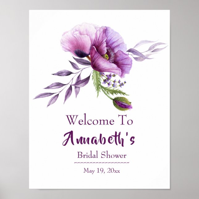 Beautiful Purple Poppies Bridal Shower Poster (Front)