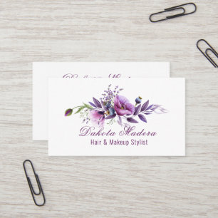 Beautiful Purple Poppies "Hair & Makeup" Stylist Business Card