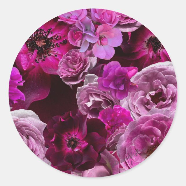 Beautiful Purple Rose Collage Classic Round Sticker (Front)