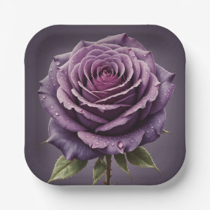 Beautiful purple rose paper plate