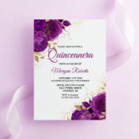 Beautiful Purple Roses Gold Leaf Quinceanera