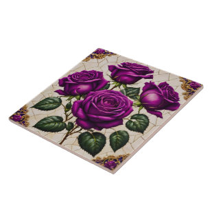 Beautiful Purple Roses Popular Collection Tile