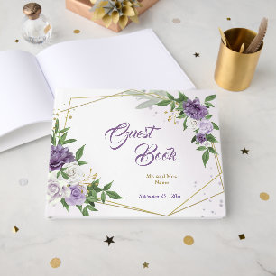 beautiful purple shades flowers geometric guest book