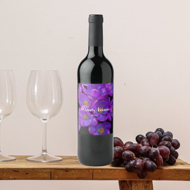Beautiful Purple Spring Crocus Floral Wine Label (In Situ Glass of Wine)