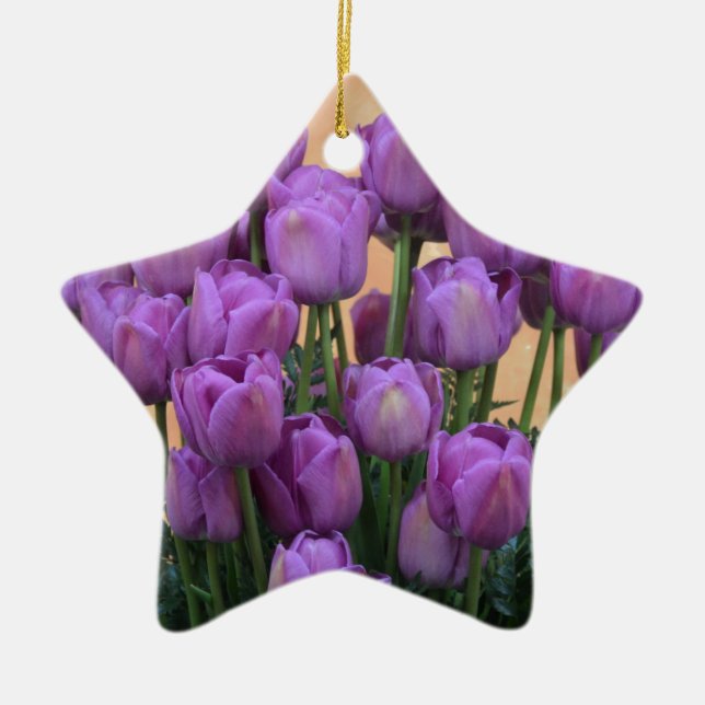 Beautiful purple spring tulips ceramic tree decoration (Front)