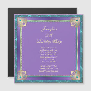 Beautiful Purple & Teal, Gold Twist birthday Magnetic Invitation