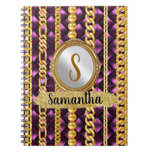 Beautiful Purple Velvet Gold Monogram Elegant Chic Notebook