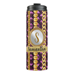 Beautiful Purple Velvet Gold Monogram Elegant Chic Thermal Tumbler