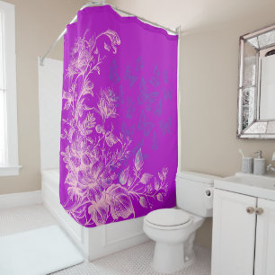 Beautiful Purple Wild Floral and Butterflies Shower Curtain