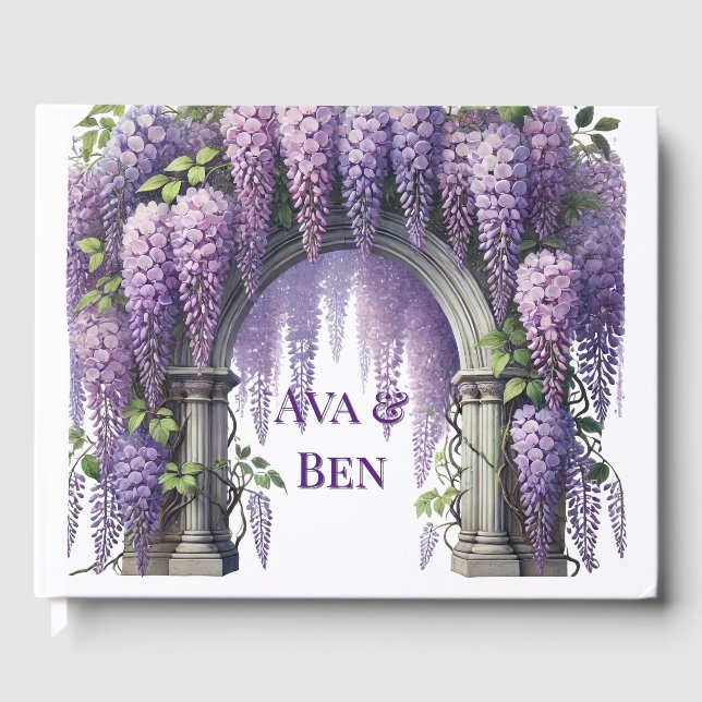 Beautiful Purple Wisteria Arch Wedding Guest Book (Front)