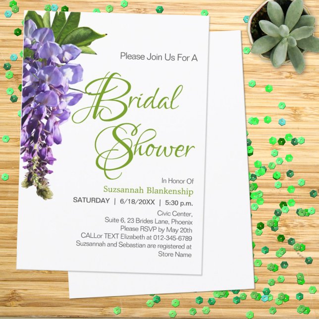 Beautiful Purple Wisteria Flowers Bridal Shower Invitation (Creator Uploaded)