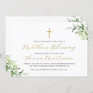 Beautiful QR Rsvp Greenery Cross Mother's Blessing Invitation