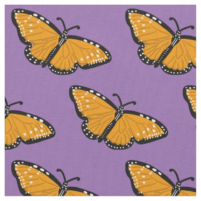 Beautiful Queen Butterflies Pattern Orange Purple Fabric (Close Up)