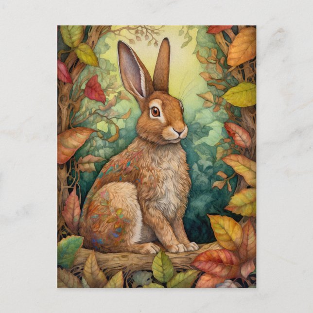Beautiful Rabbit In The Autumn Forest Art Postcard (Front)