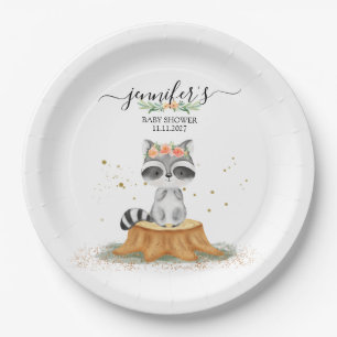 Beautiful Racoon Nature Baby Party Paper Plate