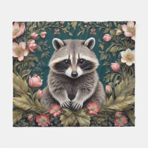 Beautiful Racoon Pink Floral Fleece Blanket