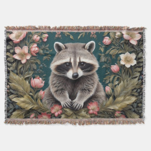 Beautiful Racoon Pink Floral Throw Blanket