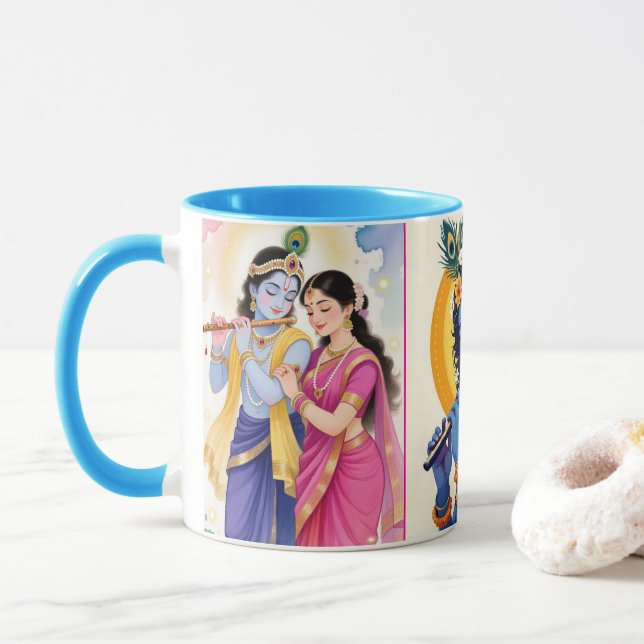 Beautiful Radha Krishna Blue Accent Coffee Mug  (With Donut)