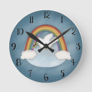 Beautiful Rainbow and Dove Wall Clock