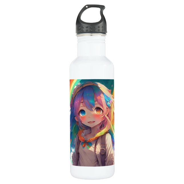 Beautiful Rainbow Anime Girl 710 Ml Water Bottle (Front)
