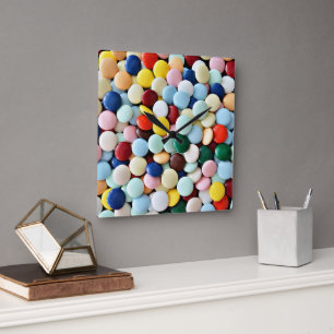 Beautiful rainbow candies square wall clock
