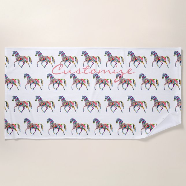 Beautiful Rainbow Colour Horse Thunder_Cove Beach Towel (Front)
