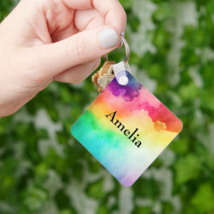 Beautiful Rainbow Colours Abstract Design Key Ring