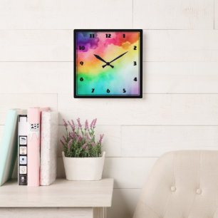 Beautiful Rainbow Colours Abstract Design Square Wall Clock