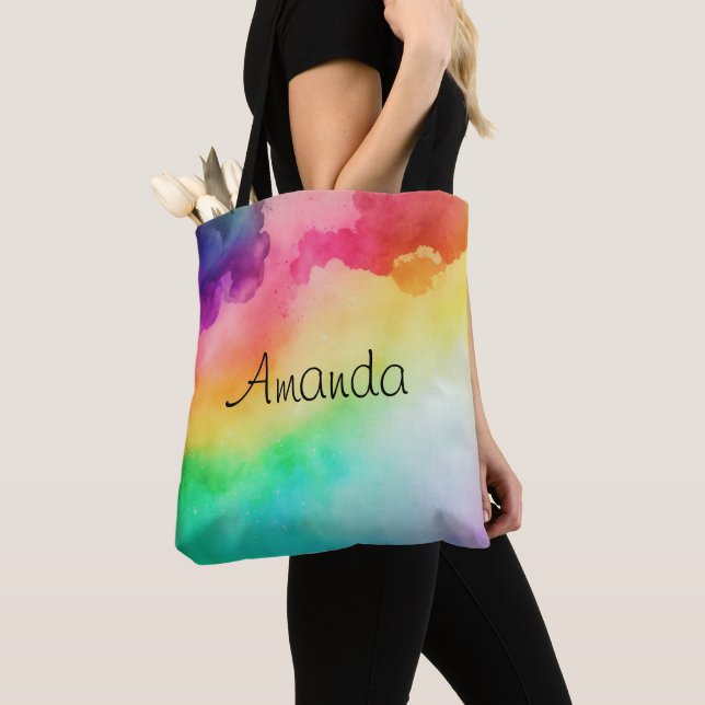 Beautiful Rainbow Colours Abstract Design Tote Bag (Close Up)
