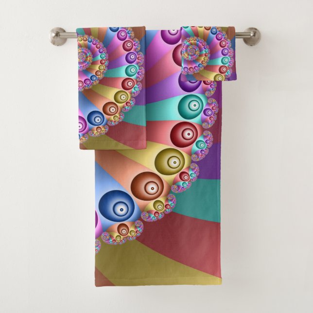 Beautiful Rainbow Colours Abstract Fractal Art Bath Towel Set (Insitu)
