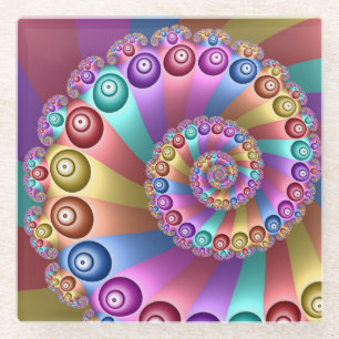 Beautiful Rainbow Colours Abstract Fractal Art Glass Coaster