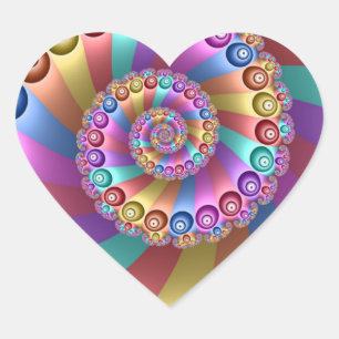 Beautiful Rainbow Colours Abstract Fractal Art Heart Sticker