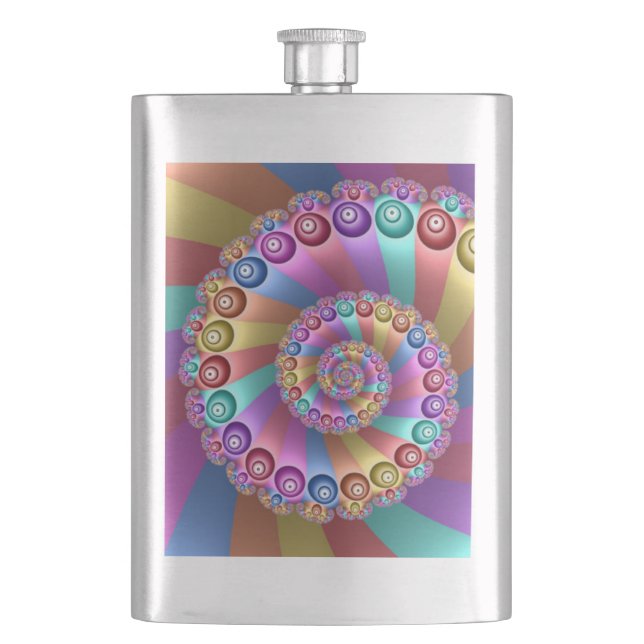 Beautiful Rainbow Colours Abstract Fractal Art Hip Flask (Front)
